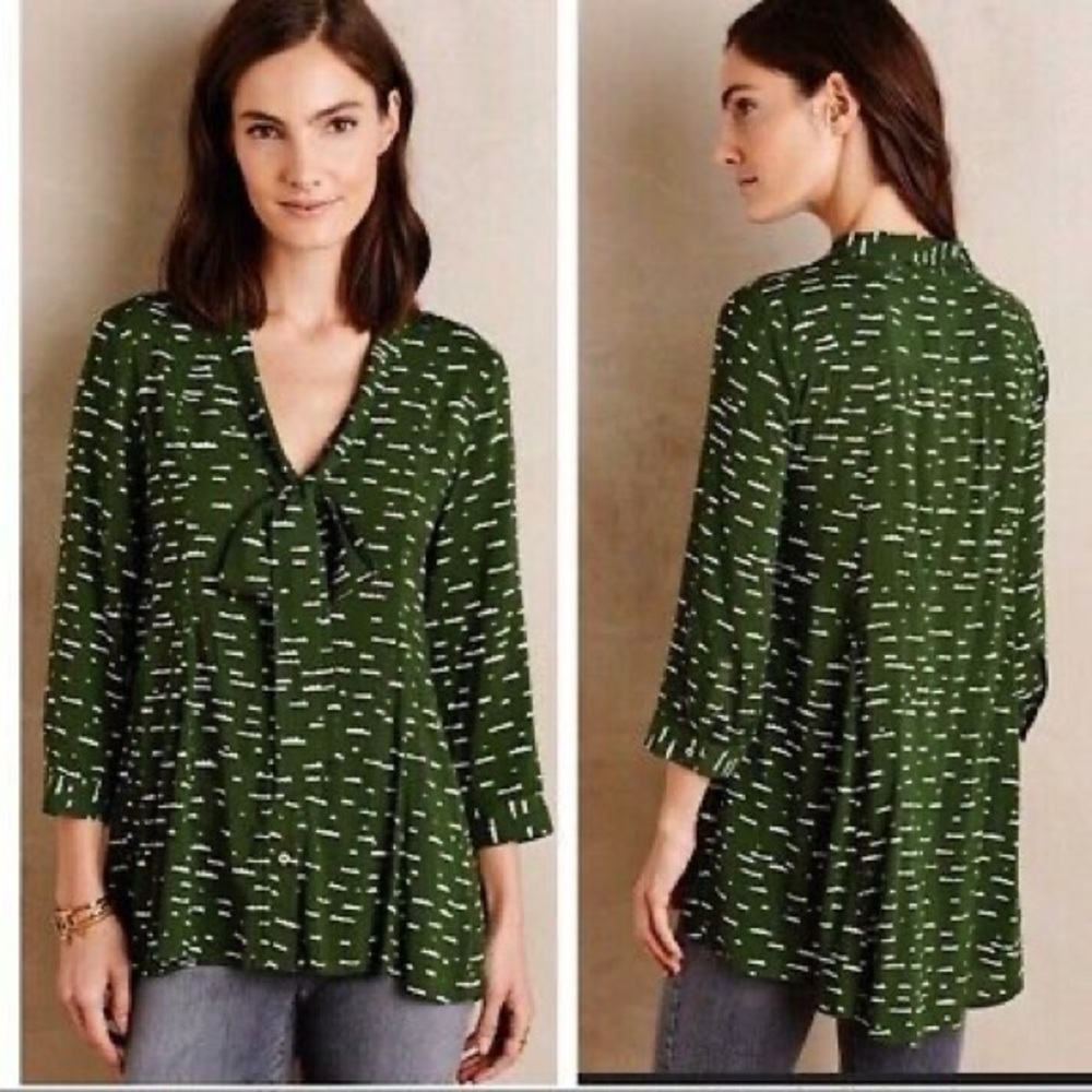 Anthropologie Maeve Green Cloud Print Swing Top